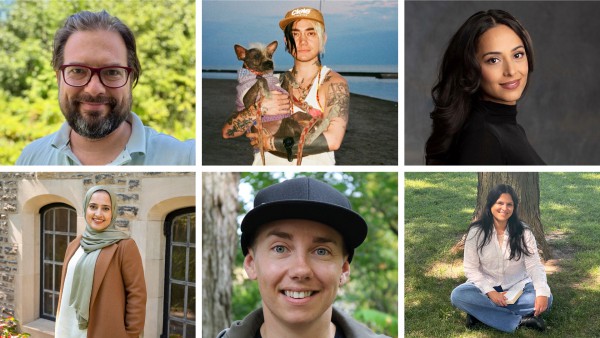 Collage featuring a collection of diverse photographs showcasing the unique personalities and moments of Emma Medeiros, Juno Zavitz, Mac MacDonald, Marie McDunnough, Nabiha Madda, and Stephen Morris.